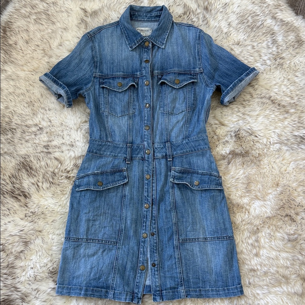 Current/Elliott Blue Trucker Shirt Dress